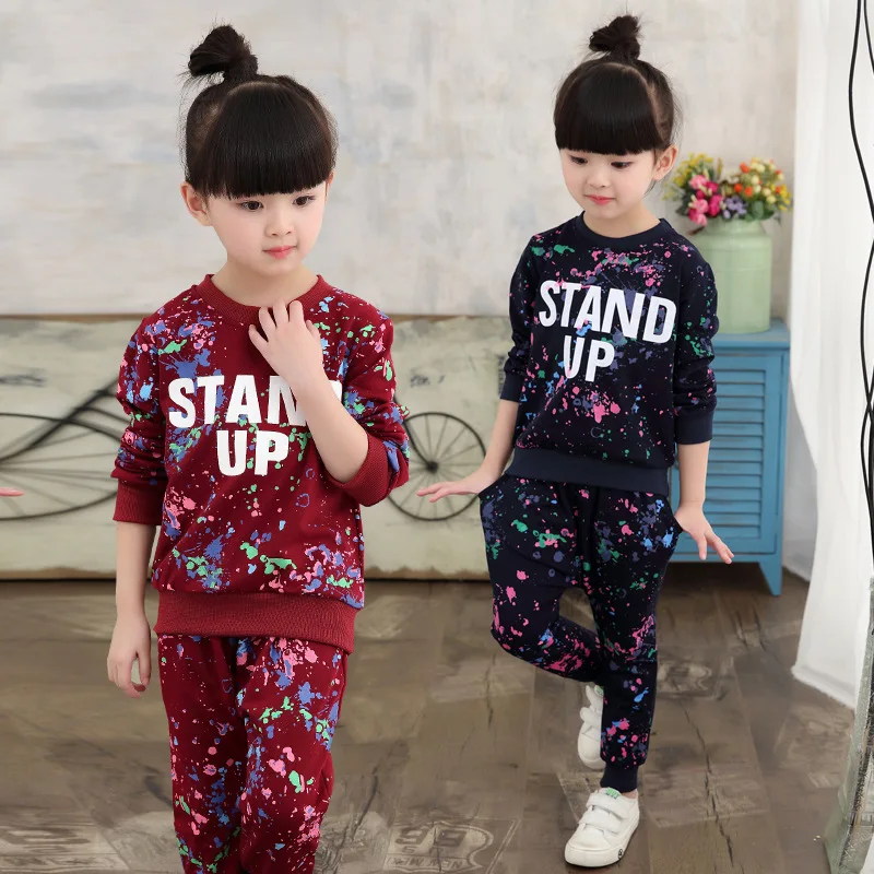 

Girls Tracksuits 100% Cotton Spring Sportswear Outfits Girls Sports Suits Graffiti Letter Clothing Sets For 4 6 8 9 10 12 Years