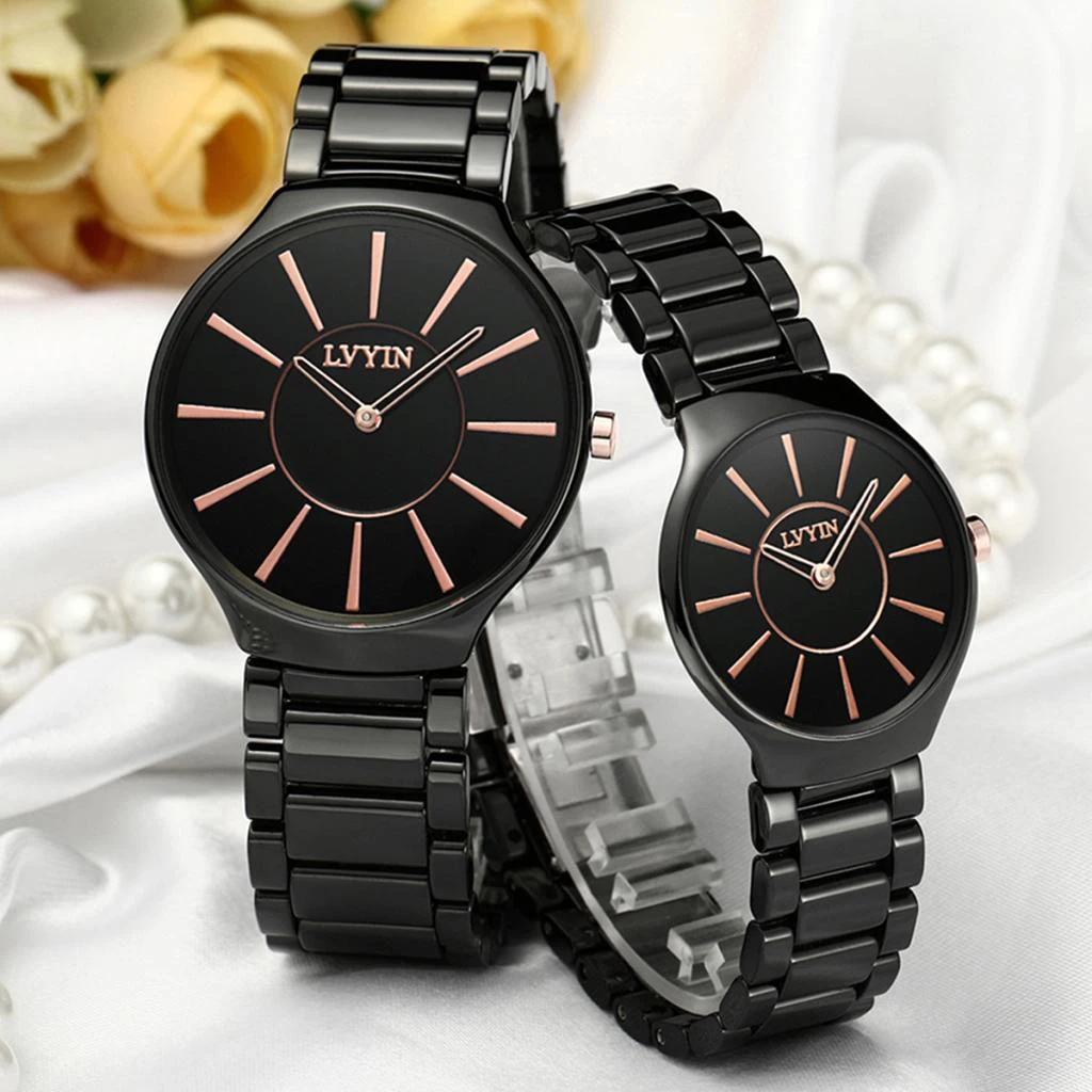 

Black Ceramic Men Women Round Dial Wrist Watch Quartz Movement Waterproof