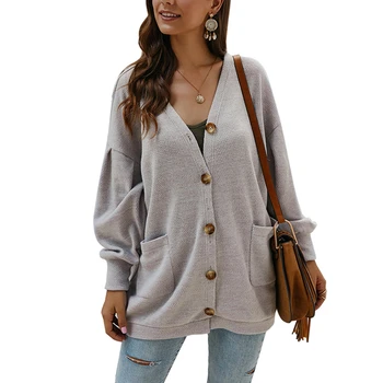 

Cardigans Sweaters Women Knit Outwear Long Sleeve Coat Buttons V Neck Pockets Loose Knitted Autumn Winter Vintage