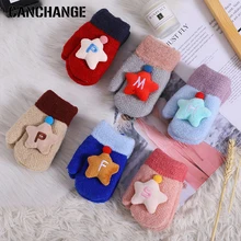 Детские перчатки, украшенные звездами Джинсовые штаны с вельветом для детей Детские плотные длинные веревка анти-потерянный перчатки для девочек мальчиков 3-6 лет зимние теплые игры на свежем воздухе Eldiven