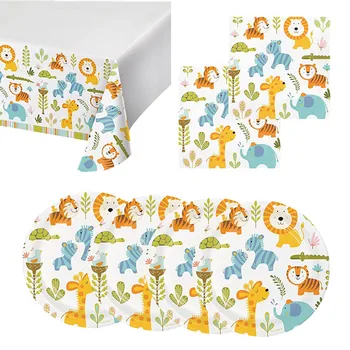 

Jungle Animal Disposable Party Tableware Plate Cup Napkin Safari Party Supplies Birthday Party Decoration Kids Baby Shower
