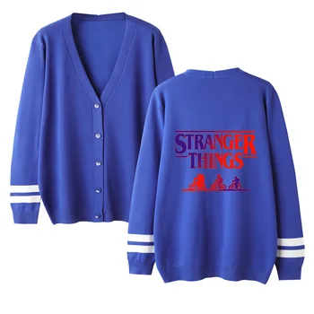 

Hip hop Kpop Cool Stranger Things v-neck Cardigan Sweater men/women pink Casual Sweater stranger things tops