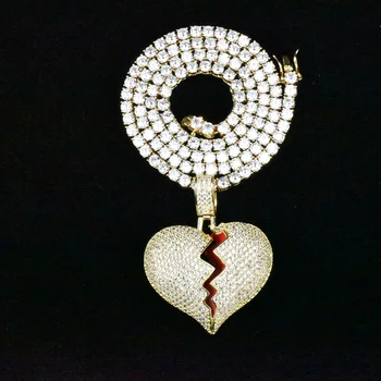 

Bling Bling Heart Necklace & Pendant with 4mm Tennis Chain Gold Silver Color Cubic Zircon Men's Women Hip Hop Jewelry for Gift