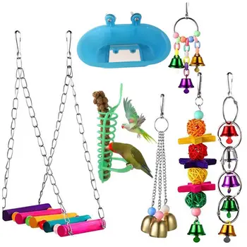 

7Pcs Bird Swing Chewing Toys Hanging Rattan Ball Parrot Molar Feeder Bathtub