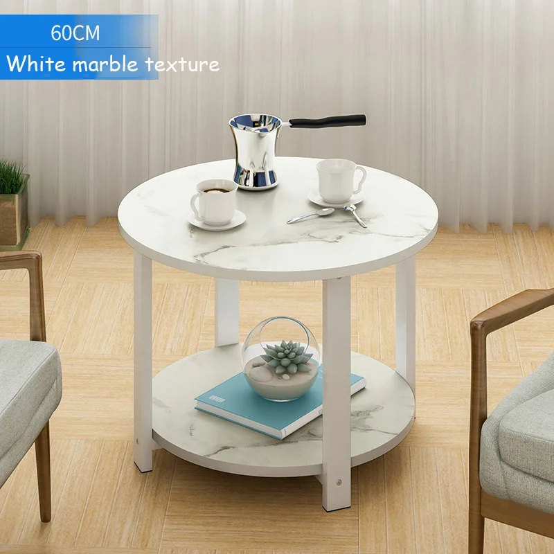 

Wooden Coffee Table Marble Texture Simple Smart 2 Layers Round Sofa Side Tea Table for Living Room Bedroom Furniture