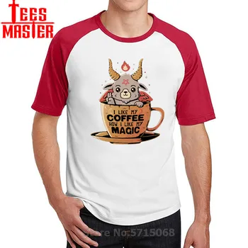 

Black coffee Short Sleeve T-Shirt magic devil Cool satan evil Hipster Streetwear t shirt men cute baphomet 100% Cotton Tops Tees