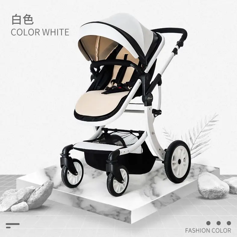 white Teknum 3in1Baby тележка двунаправленная откидывающаяся Высокая Ландшафтная Складная зонтичная тележка портативная детская тележка - Цвет: white