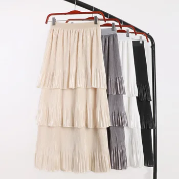

B41 new winter high waist thin three-layer splicing cake skirt children's Han version a word medium length skirt