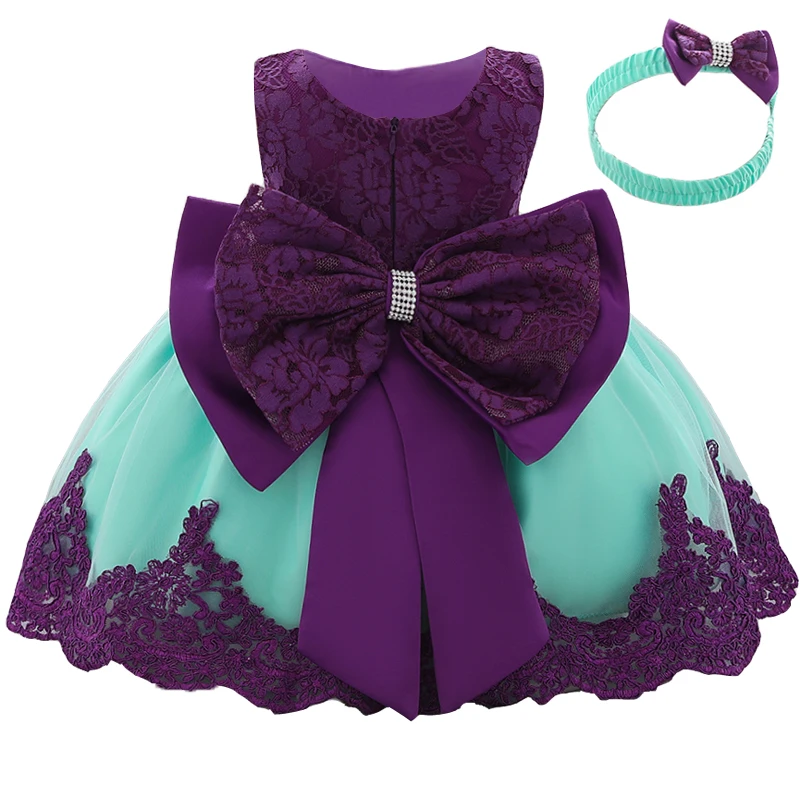 Г. Зимнее белое платье для новорожденных на первый день рождения, платья для маленьких девочек одежда для маленьких девочек платье-пачка принцессы с большим бантом для крещения - Цвет: Green purple