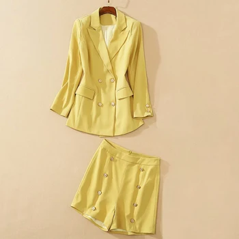 

HIGH QUALITY New 2020 Designer Runway Suit Women's tailored collar long sleeve blazer coat short pant set