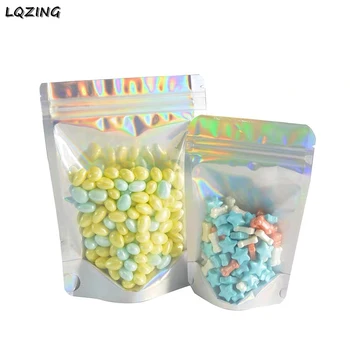 

New Laser Aluminum Foil Mylar Zip Lock Pouches,One-sided Clear Hologram Stand Up Zip Lock Plastic Packaging Bag with Tear Notch