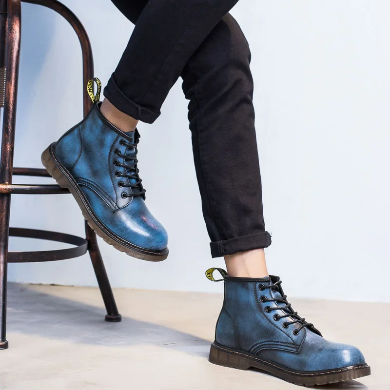 Мужские зимние ботинки из натуральной кожи; doc martins; красивые Ботинки Martin в британском стиле; винтажные классические ботинки-дезерты в стиле милитари; ботильоны в байкерском стиле