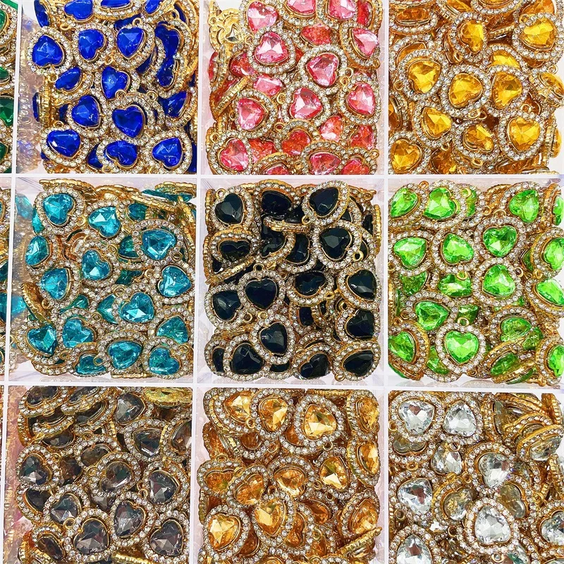 Peixin 10 teile/satz Modische Bunte Nette Kristall Herz-Förmigen frauen Schmuck Zubehör DIY Schmuck Machen Charme Großhandel – Detail 2