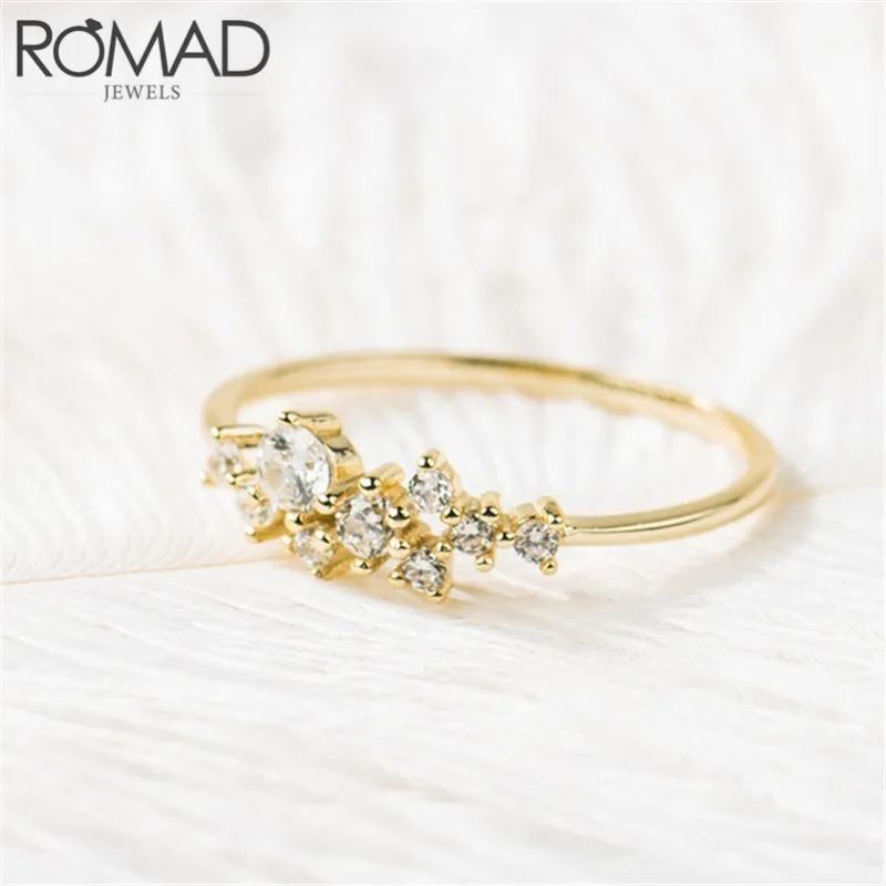 gold ROMAD Новое Стильное женское кольцо простое хрустальное кольцо со стразами Свадебные украшения нежная пара колец для влюбленных палец Mujer - Цвет основного камня: gold