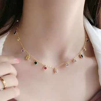 

Zlxgirl jewelry women's fashion small wedding necklace jewelry colorful zirconia copper neclace&pendant bridal necklace bijoux