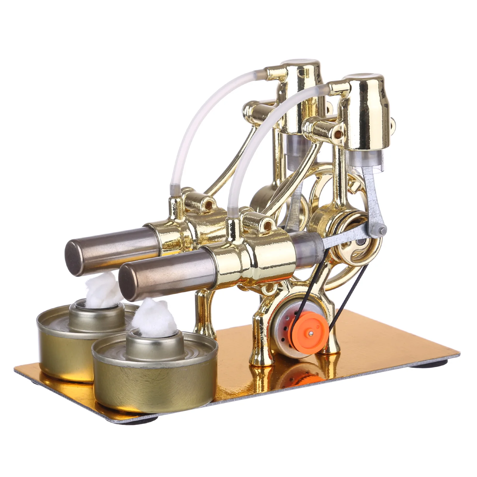 

L-Type Double-cylinder Stirling Engine Generator Model Science Experiment Educational Toy with LED Diode and Bulb - Golden