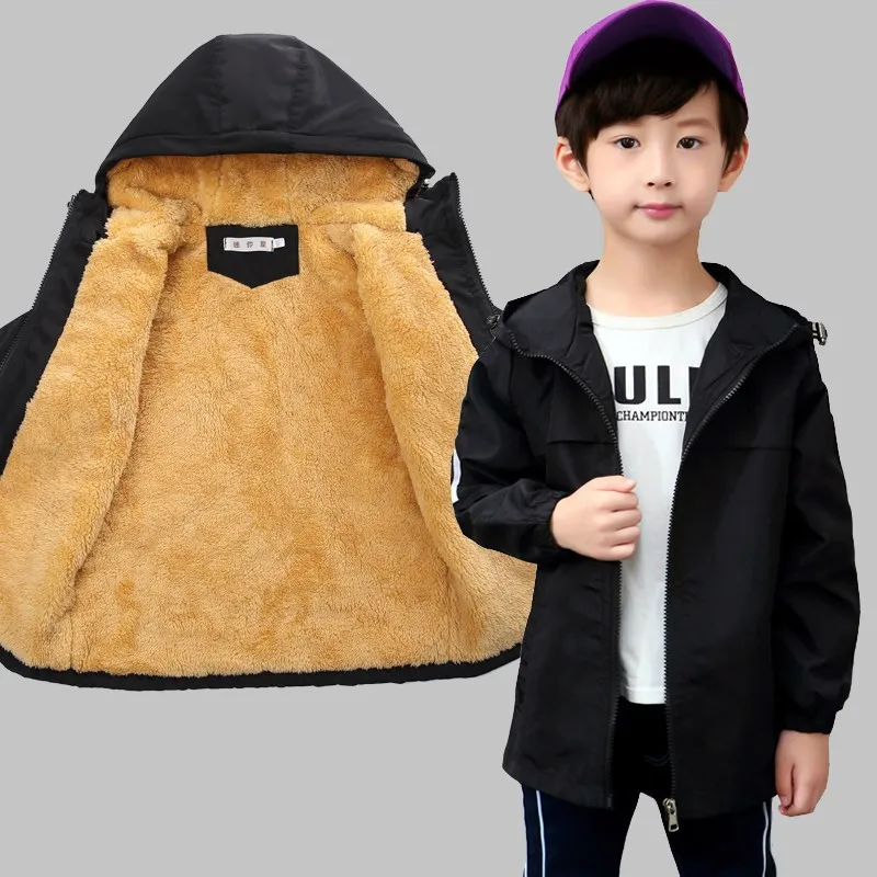100-155 см детская осенне-зимняя куртка Верхняя одежда для мальчиков пальто для девочек бархатная верхняя одежда для малышей Куртки для подростков От 3 до 14 лет