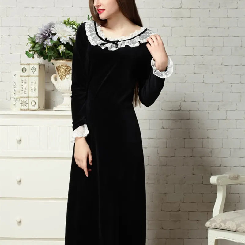 

season long sleeve velvet princess palace long nightgown of Europe type palace restoring ancient ways bud silk pajamas