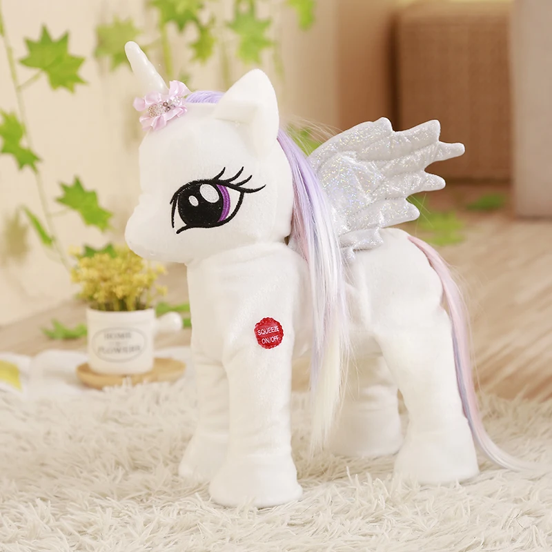 Funny Toys Electric Walking Unicorn Plush Toy with Line Stuffed Animal Electronic Music Unicorn Toy for Children Christmas Gifts