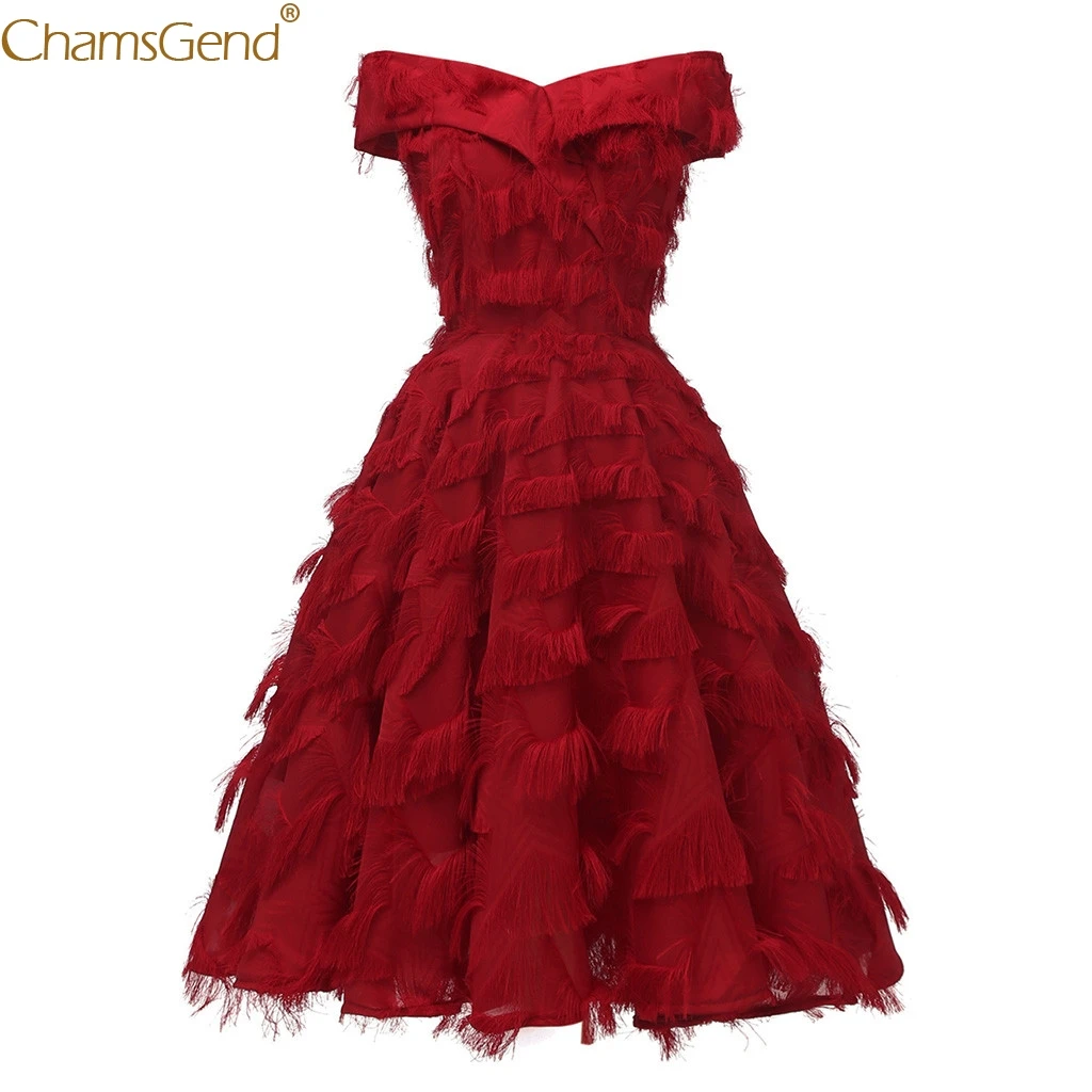 

Vintage Off Shoulder Dresses Woman Party Night Bodycon Ladies Party Polyester Casual Solid Tassel Summer Dress Women Jul