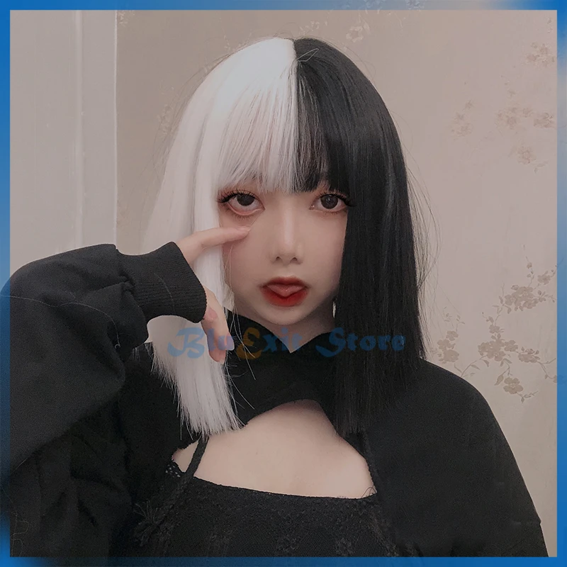 Смешанный белый черный парик Лолиты Harajuku крутые длинные прямые милые
