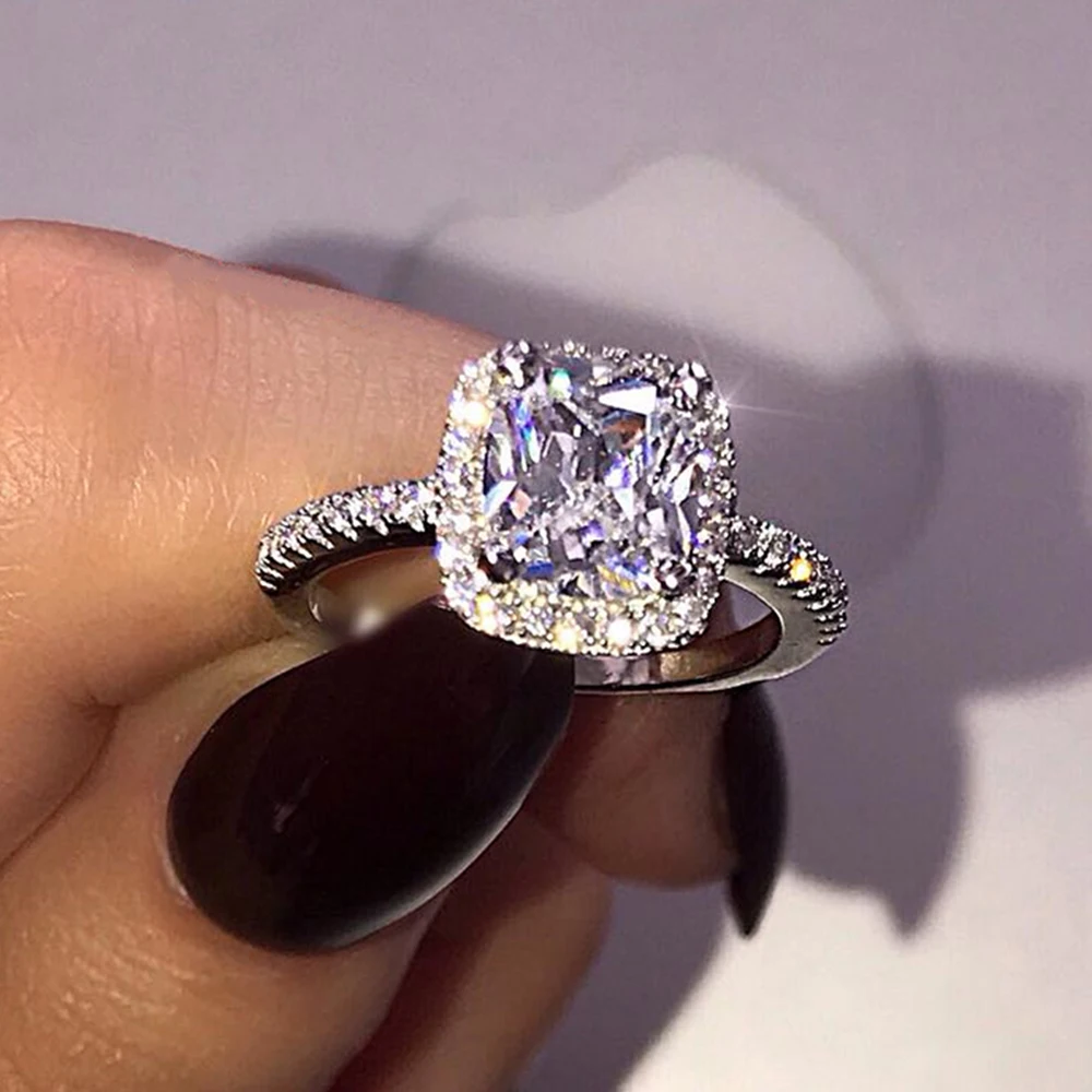 Настоящее серебро 925 пробы, кольца для женщин, роскошная огранка принцессы 5А CZ, обручальное кольцо, искусственный бриллиант, ювелирное изделие - Цвет основного камня: Белый