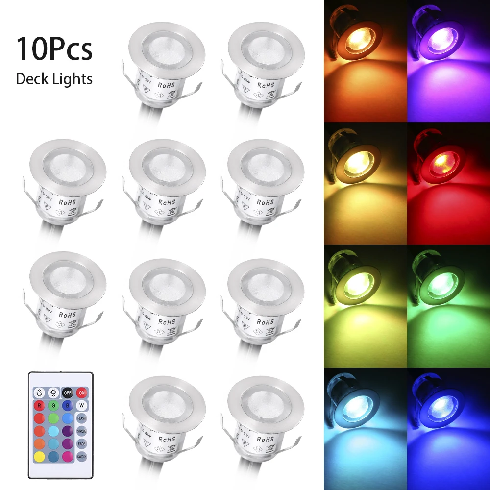 

16 Colors 10PCS LED Deck Lights with Remote Control IP67 Waterproof Underground Lamp 4 Modes Outdoor Spotlight Yard Garden Stair