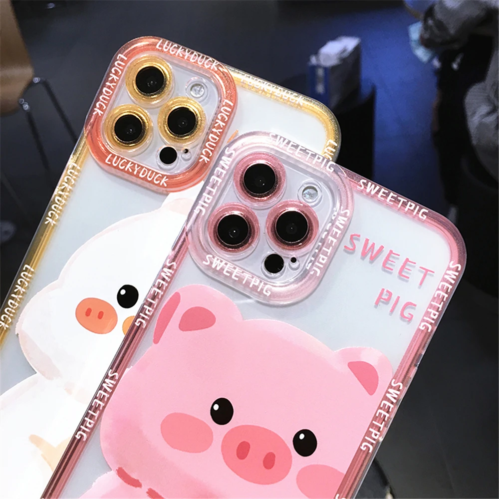 iphone 13 pro max leather case Cute Pink Piggy Baby Duck Phone Case For iPhone 13 Pro Max 11 12 Pro Max XR X 8 7 Plus XS Max SE 2020 Shock Proof Clear Cover 13 pro max cases