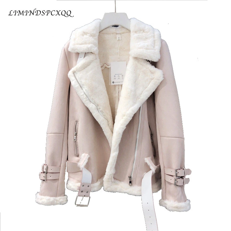 

Women Winter Suede Jacket 2021 fashion thicken warm Motorcycle Leather Coat Female ladies short loose jacket coats Streetwear