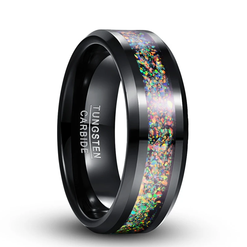 8mm Black Color Electroplated Polished Natural Colorful Opal Tungsten Carbide Rings Men S Jewelry Wedding Bands Rings Rings Aliexpress