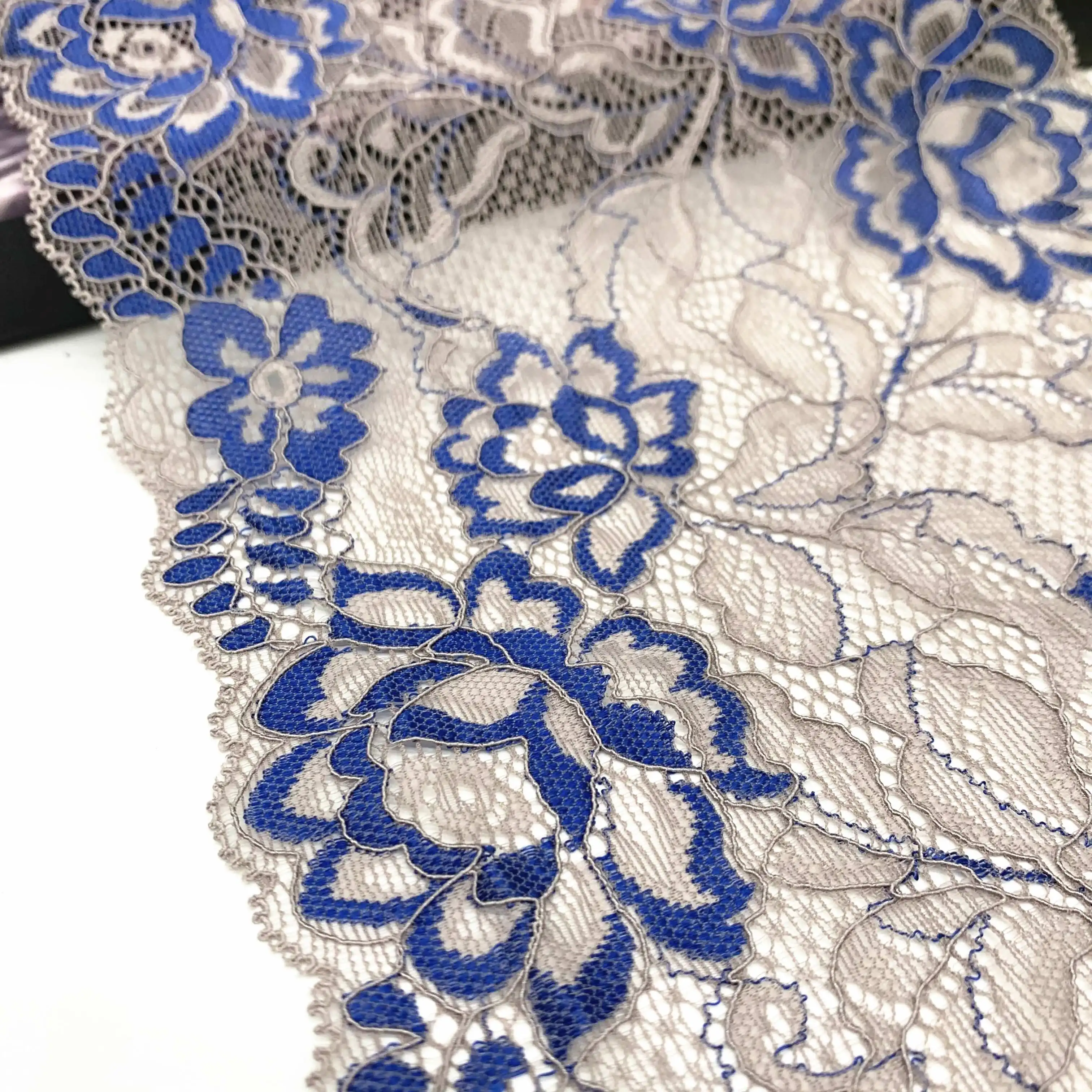 3y/lot Width 6 7/8 inch Blue Grey Elastic Lace Trim 2