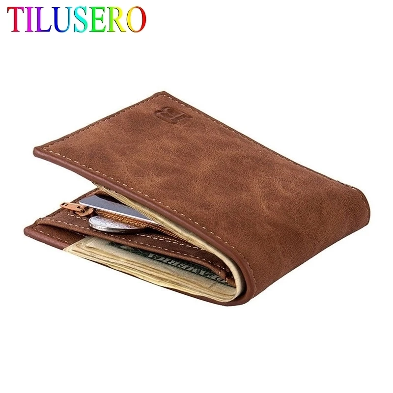 2024 New Fashion PU Leather Men's Wallet With Coin Bag Zipper Small Money Purses Dollar Slim Purse New Design Money Wallet