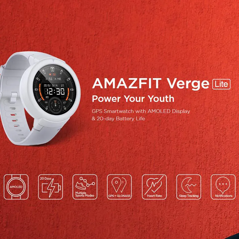 Amazfit Verge Lite Smart Watch Global Version GPS IP68 Waterproof Multi-Sports AMOLED Display 20Days Battery Life Smartwatch Amazfit Verge Lite Smart Watch Global Version GPS IP68 Waterproof Multi-Sports AMOLED Display 20Days Battery Life Smartwatch