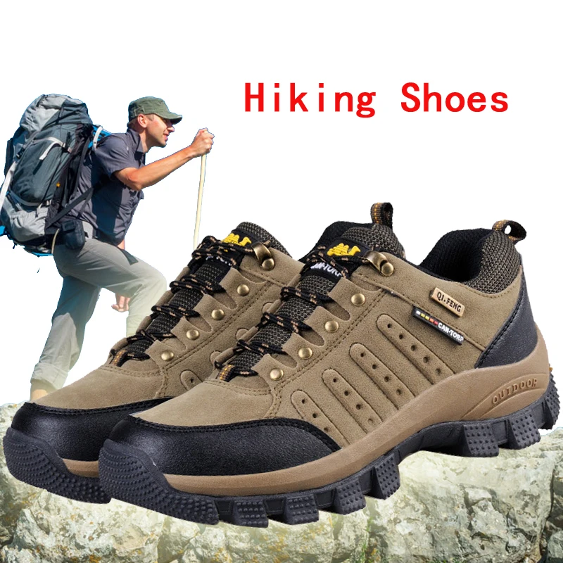 

Winter Hot Men Comfortable Non-Slip Hiking Shoes First Layer Cowhide Leather Sneakers Men Breathable Hiking Boots Big Size 38-48