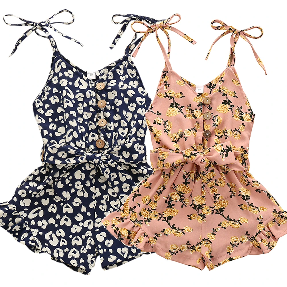 clothing sets for toddler girl 2022 Summer Kids Girls Sleeveless Playsuit Ruffle Printed Pattern Off-Shoulder Suspender One-Piece Romper Clothes Clothing Sets expensive