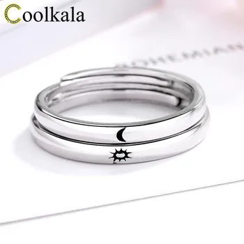 

Coolkala s925 sterling silver long-distance love sun couple niche design sun, moon and stars ring