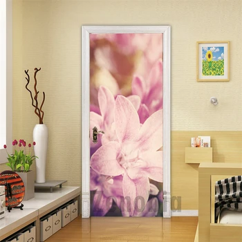 

Pink Flowers 3d Door Sticker Waterproof HD Modular Printing PVC Self Adhesive Mural Wallpaper Girls Room Decoration Home Design