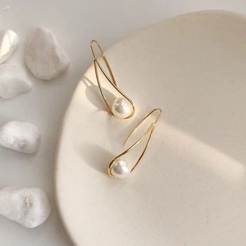 

AOMU 2019 Chic Imitation Pearl Water Droplets Geometric Long Drop Earrings for Women Girl Wedding Party Gift Jewelry