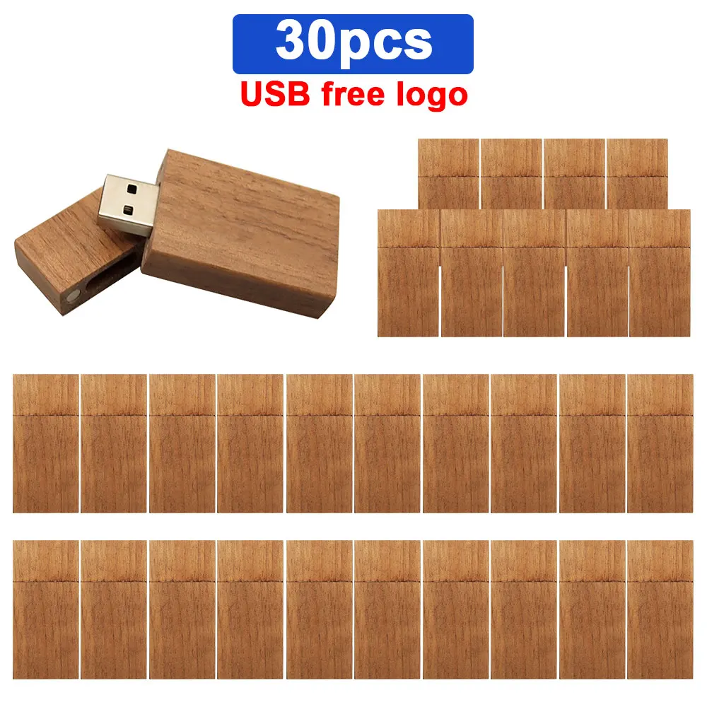 (30pcs/lot custom logo) customer LOGO  wooden+Box pendrive 16GB 32GB 64GB USB Flash Drive photography gifts usb 2.0 flash drive USB Flash Drives