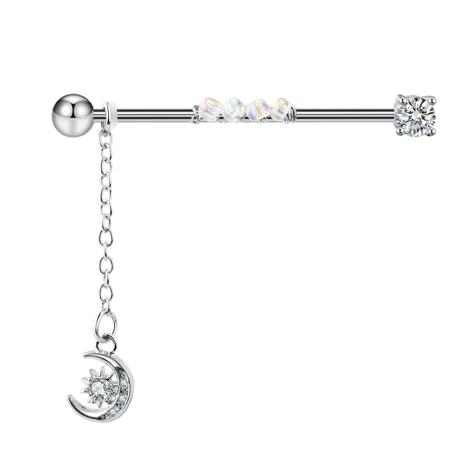 14G 1.6*38mm CZ Industrial Piercing Earrings Barbell Ear Cartilage Helix-Conch Piercing Bar Stud Body Jewelry Tragus Dangle