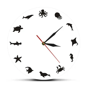 

Ocean Marine Species Animals Minimalist Design Modern Wall Clock Sea Animals Decorative Clock Watch Seaside Beach Wall Decor