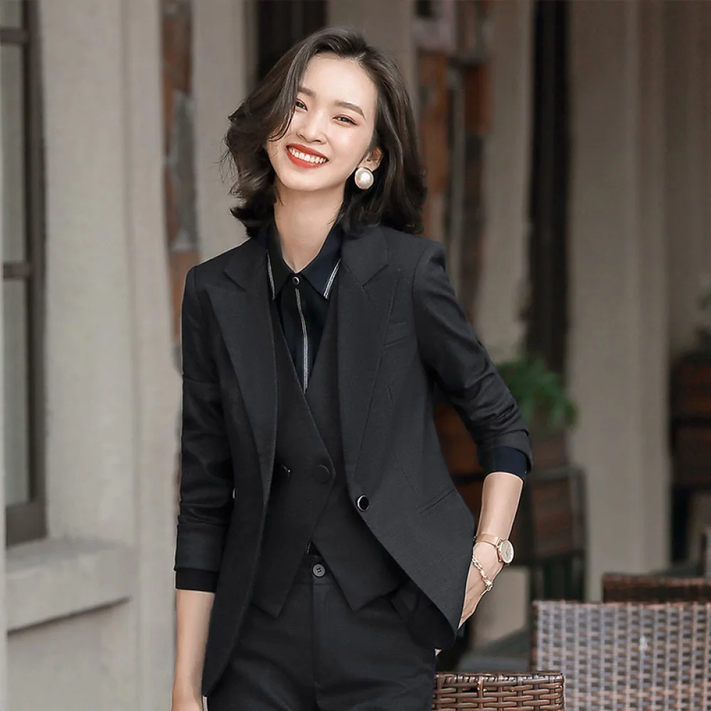 

2020 New Two Pieces Set Pant Suits Spring Temperament Elegant Long Sleeve Slim Blazers Trousers Suits Office Ladies Plus Size