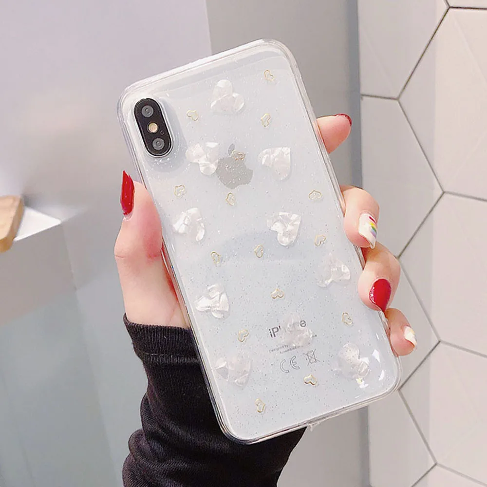 

Heart Cases For iPhone XR XS MAX X 6 6S 7 8 Plus Phone Case for iPhone 7 8 Plus Transparent Glitter Shell Soft TPU Back Cover