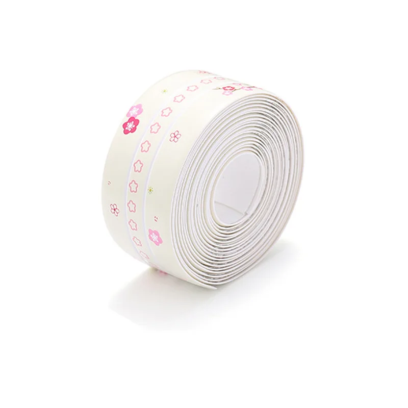 White Flowers 3,8 см x 320 см кухонная раковина ванная комната уплотнительная лента прозрачная пвх настенная Угловая Ванная комната Туалет зазор полосы плесени линии наклейки - Цвет: White Flowers