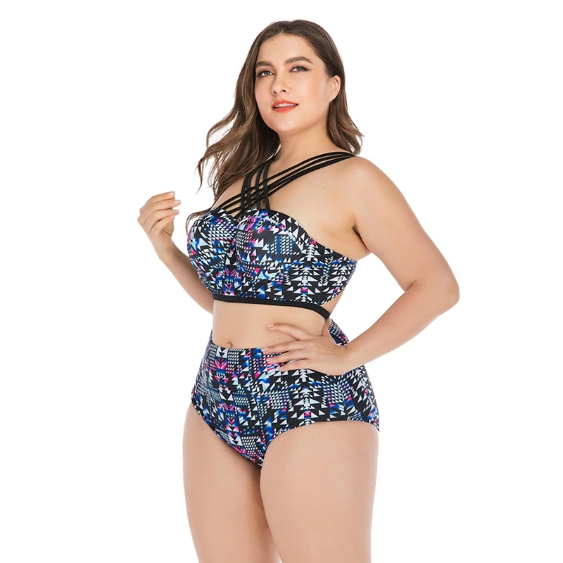 

Lady Plus Size4XL Swimsuit Beach Swimming Suit Women Printed Tankini Strappy High Waist Hollow-out Swimwear Bikini Top Bottom