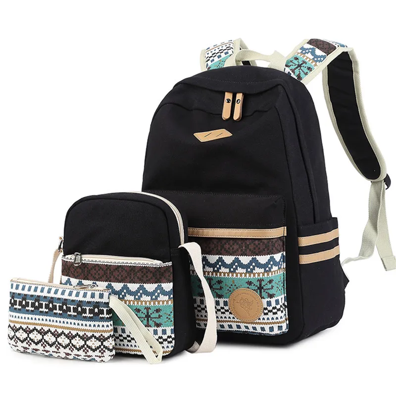 

NBPACK Canvas Printing Backpack Women School Backpack for Teenage Girls Cute Bookbags Laptop Backpacks 3 Piece one Set