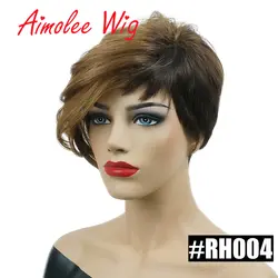 Aimolee короткий мягкий ассиметричный Омбре коричневый термостойкий натуральный Повседневный парик синтетические волосы парик для женщин
