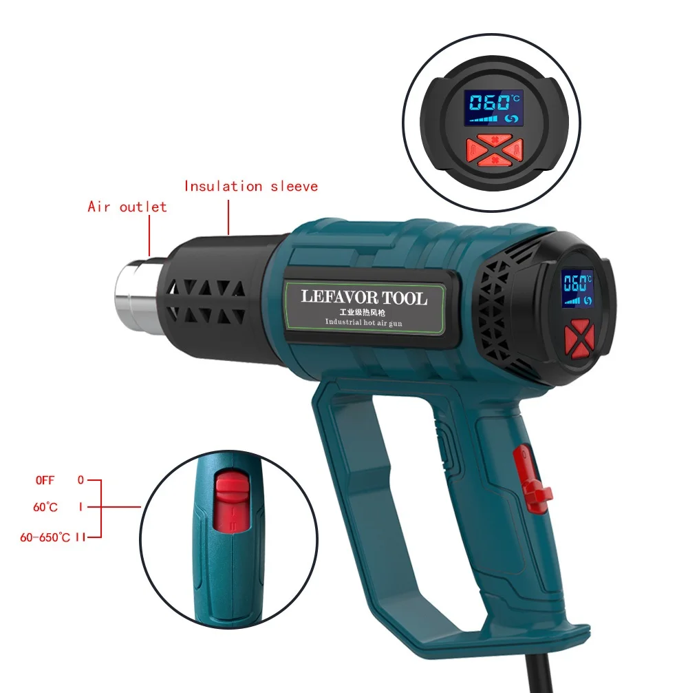 2000W Industrial Digital Hot Air Gun Electric Heat Gun Thermoregulator  Shrink Wrapping Thermal Blower Dryer Heater Nozzle 220V 3