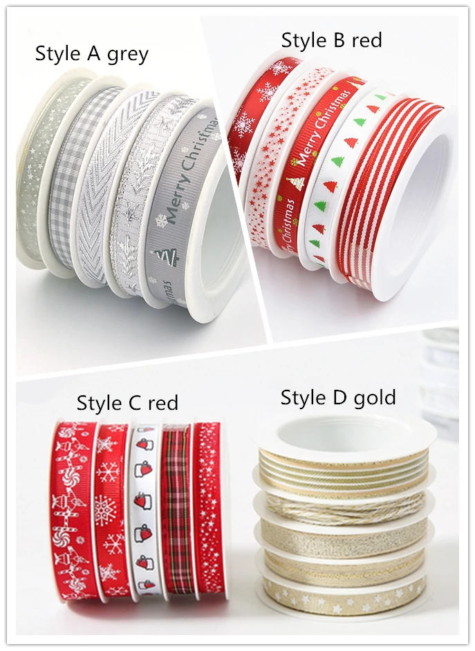 

25m red/gold/grey grosgrain satin organza christmas wired character jacquard glitter ribbon for gift craft wrapping decoration
