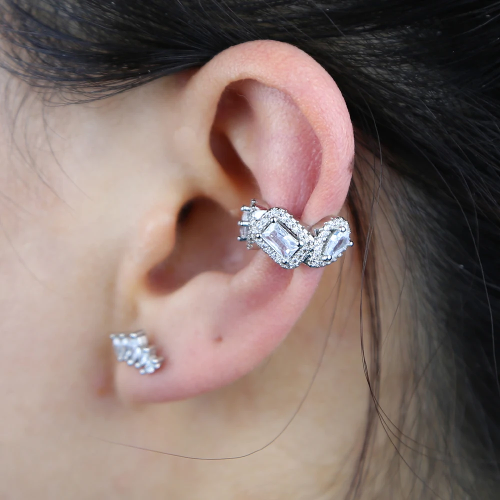 Ear Clip Earrings Clip Earrings Ear Clip Geometric cz clip on earring 5A cubic zirconia sparking bling various shaped cz no piercing ear cuff for women 1 piece